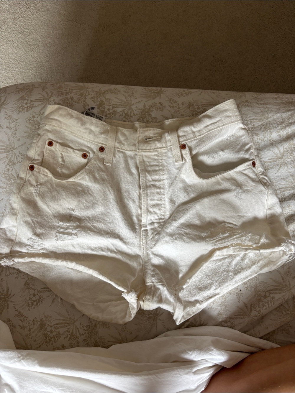 Levi's White High-Rise Cutoff Denim Shorts